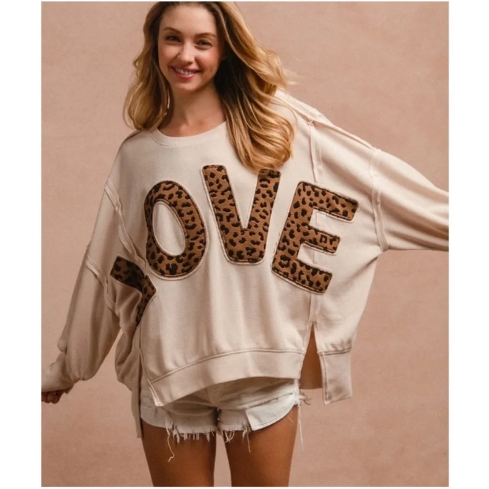 LOOK AT PILLING BiBi Cream Sweater with Leopard Print LOVE. OVERSIZED